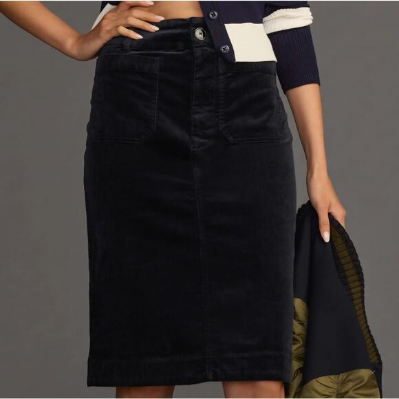 Maeve Dresses & Skirts - Maeve by Anthropologie Collette Corduroy Pencil Skirt sz M Navy patch pockets